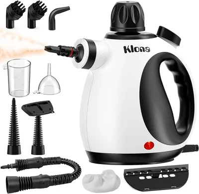 KLONA Pulitore a vapore manuale, pulitore portatile con 10 accessori | Per tappeti, piastrelle, finestre, grasso, cucina, bagno