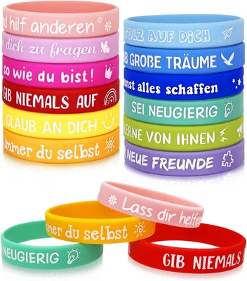 Willingood Pack von 24 Partybeutel für Kindergeburtstage - Motivationsarmbänder aus Silikon, 18 cm