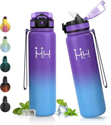 JAPORIA 1L Bottiglia d'Acqua Isolata con Striscia, Bottiglia in Acciaio Inossidabile, Doppia Parete Isolata Antigoccia, Riutilizzabile, Acqua - 18% di Sconto