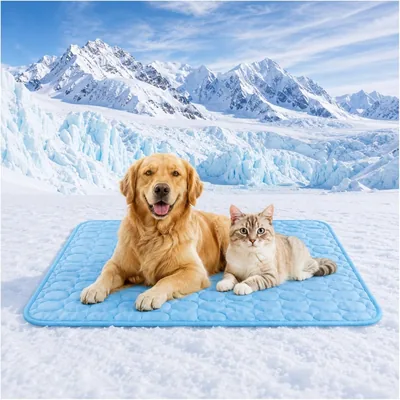 Couverture rafraîchissante pour chiens et chats, 70 x 55 cm, Soie glacée respirante, Lavable, Durable, Idéale pour les animaux de compagnie en été, Bleu
