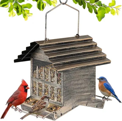 Metal Bird Feeder House Outdoor Hanging 2-Side Feeding