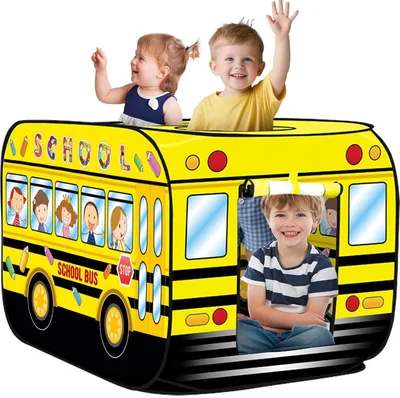 Kids School Bus Play Tent - Foldable Indoor Outdoor Playhouse