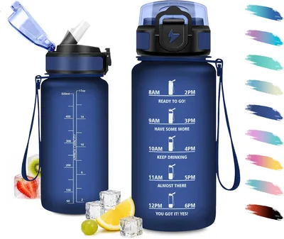 Bouteille d'eau JAPORIA 500ml avec paille, sans BPA, motivante, avec marqueur horaire, réutilisable, pour l'école ou le bureau - Meilleur Prix