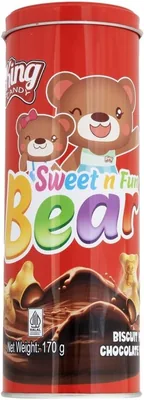 King Candy Choco Fun Bear Biscuits in Tin 170g - Best Deal