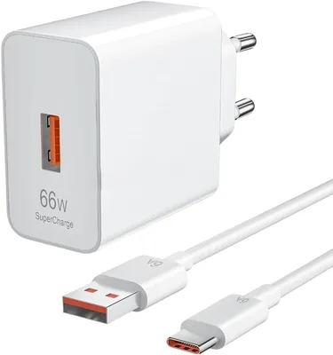 محول شحن سريع مع كابل USB-C إلى USB-C للهواتف الذكية (توافق 66W مع هواوي هونور 90 لايت، هونور ماجيك)
