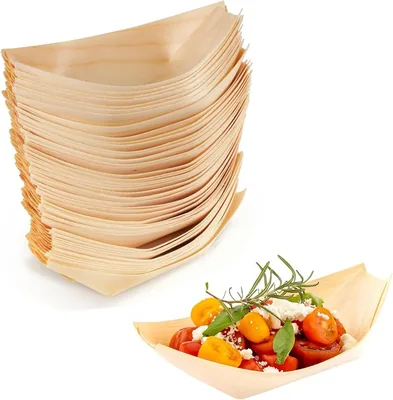 Wood Boat Plates, Bamboo Serving Bowls, Disposable Snack Boats