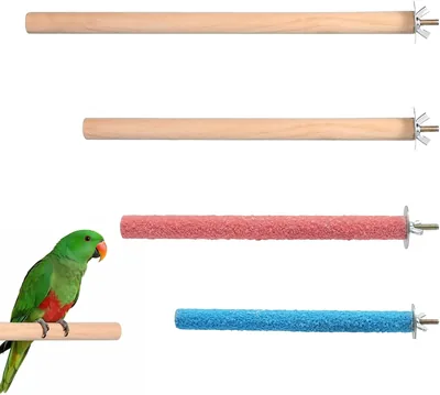 Bird Perch Set for Cage, 4PCS Parrot Toys for Climbing and Chewing, Natural Wood Stands with Texture