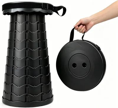 Collapsible Folding Stool - Adjustable Height Camping Chair