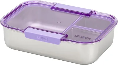 Smash Bento Lunch Box - 3 Compartments Stainless Steel Purple 1300ml