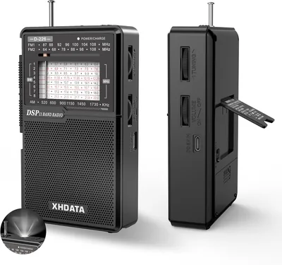 XHDATA D226 Radio Portátil con Batería, FM AM SW, Recargable, Negro | Excelente Recepción y Soporte Integrado