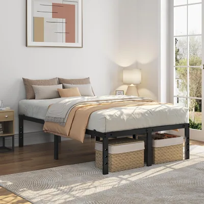 Yaheetech Letto Metallico Doppio per Materasso 120 x 190 cm | Altezza 41,5 cm, Senza Testata, Piattaforma con Contenitore, Nero