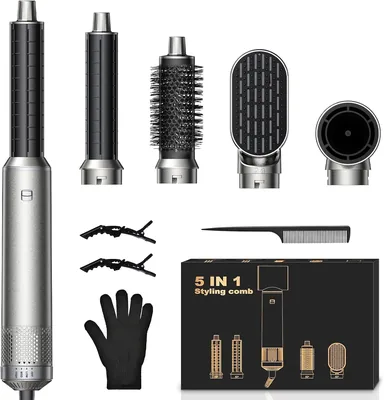 OHFAMO 5 in 1 Styler Ionico per Capelli, Spazzola Aria (Argento)