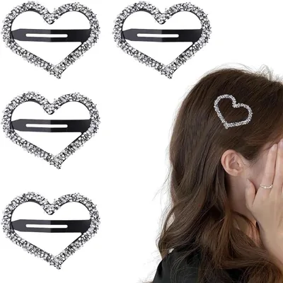 Rhinestone Heart Hair Clips Set
