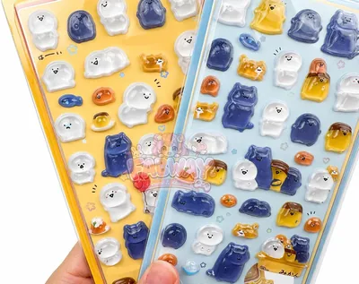 お文具さん ぼんほんドロップシール キャラクター シール『2柄セット』 3D立体 キラキラステッカー 手帳用 DIYデコシール
