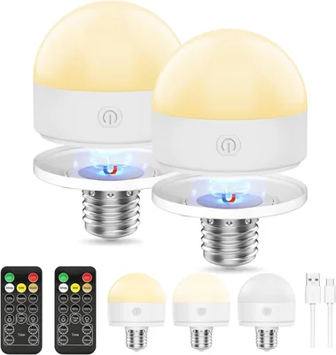 Lámpara LED recargable Suright E27 de 2 unidades con control remoto y temporizador | Magnética, USB-C, 2500mAh, Autonomía de 12-36h, Ideal para emergencias