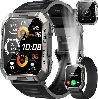 Reloj Inteligente para Hombre con Linterna y Brújula, 2.01 Pulgadas - Reloj Militar Inteligente