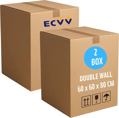 ECVV® 2 Pack XXL Moving Boxes, Recyclable, 60KG, 60x60x80cm