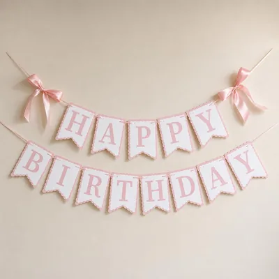 Pink Coquette Bow Happy Birthday Banner