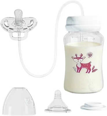Hands Free Baby Bottle 180ML Straw Cleaning Brush Red Anti Colic Leakproof