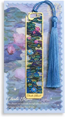 Claude Monet Style Metal Bookmark with Tassel - Light Blue