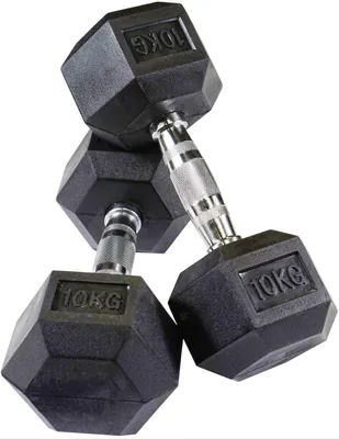 Premium 10kg Rubber Hex Dumbbells Set of 2