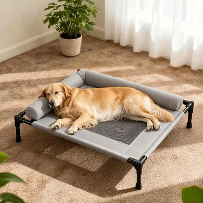 Raised Dog Bed with Mesh Bolsters - Cooling Pet Cot