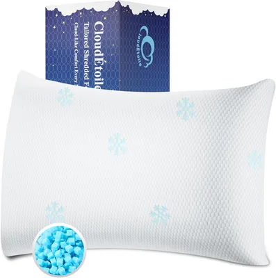 CloudÉtoile Ergonomique CertiPUR-EU Oreiller pour Cou Cervical, 60 x 40 cm, Ajustable en Foam Memoire déchiqueté pour Côté et Ventre - 43% de Réduction