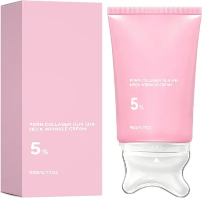 PDRN Collagen Gua Sha Neck Wrinkle Cream z Masażerem - Krem do Szyi Anti-Aging Nawilżający i Ujędrniający, Odbudowa Szyi