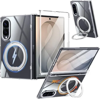 【ヒンジ保護・多機能360°回転スタンド】Galaxy Z Fold8 用ケース MagSafe対応 ガラスフィルム付き 耐衝撃 (クリア) | 縦横両対応リング設計・動画視聴に便利、MagSafe対