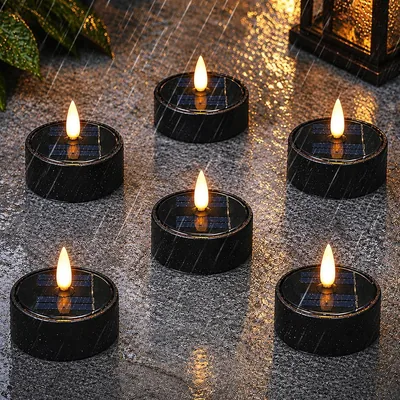 Candelas LED Solares HuaMuDM, 6 Piezas | Luces de Té con Batería Recargable y Efecto Parpadeante