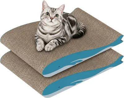 Dogat Katzentoilettenset, 2er-Pack: Kurvige Doppelseitige Kratzbretter für Katzen, 42 x 30 x 6.5 cm