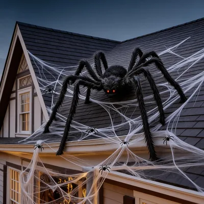 APKOL Halloweendekoration Utomhus Gigantis Spider XXL (200cm), Black | Stort Spidertje med 60g Spidernet och 20 S