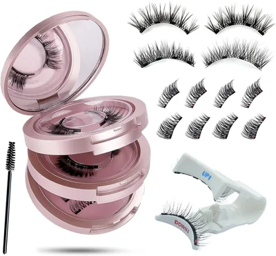 Magnetische Wimpern Pink Set - 4 Paare Falsche Wimpern Natürlicher Look mit Applikator, 3/4 Halb & Voll Wimpern, Wiederverwendbar Magnet