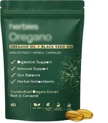 Organiczny olej z oregano [nowość] z olejem z nasion czarnuszki | Formuła 2 w 1, 6000 mg ekstraktu z oregano, wsparcie trawie