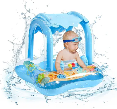 Anello da Nuoto JUQG per Bambini con Ombreggiatura, Galleggianti per Piscina, Seduta da Nuoto Blu, Adatto per Anelli da 3 a 36 Mesi