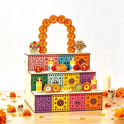 Altar Dia de Muertos de 3 Niveles HYTYQDAFA | Ofrenda con Decoraciones
