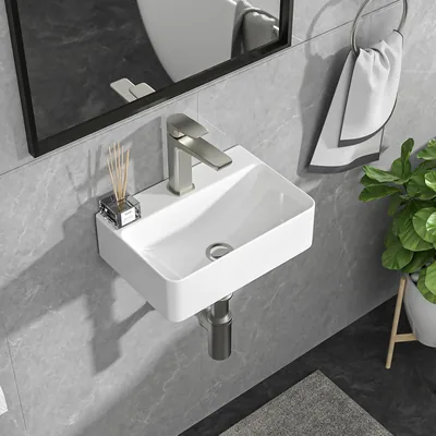 Lordear Floating Sink Wall Mounted Ceramic Wash Basin