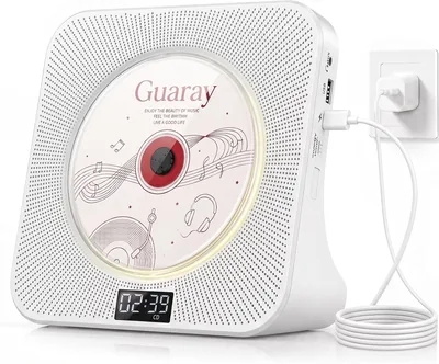 Gueray Bluetooth 5.0 デスクトップ CD プレーヤー | CD プレーヤー、フロントディスプレイ、FM ラジオ、AUX 出力、USB