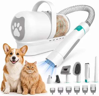 Dog Grooming Vacuum Kit 7 in 1 Pet Set Clippers Trimmer White Best Deal