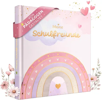 EULENTALER Freundschaftsbuch für Schulmädchen Regenbogen-Design von Pädagogen | Schulfreundebuch mit Handgemalten Illustrationen, Go