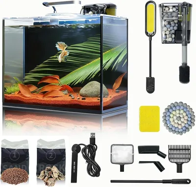 3 Gallon Glass Aquarium Set with Heater Filter