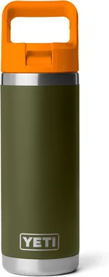 Botella YETI Rambler de 18 onzas, aislada, acero inoxidable, tapa de paja, color oliva/cangrejo King