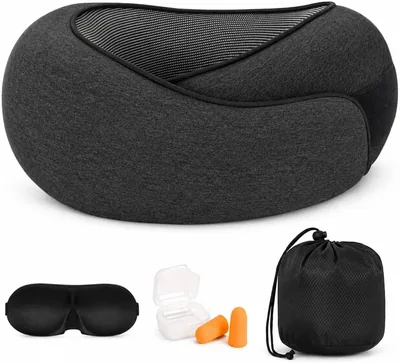 Memory Foam Travel Neck Pillow with Eye Mask & Earplugs