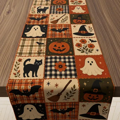 Rustic Farmhouse Patchwork Table Runner - Halloween Party Decor