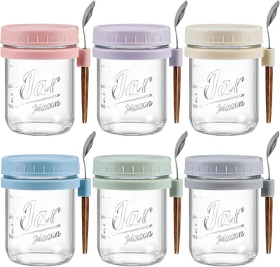 6 Pack Overnight Oats Container Jar 480ml Mason Jars Leak Proof - Best Deal