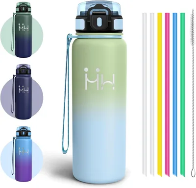 Boccale d'acqua isolato in acciaio inossidabile da 750 ml, senza BPA, a prova di perdite con 6 cannucce, per ciclismo ed esercizio fisico