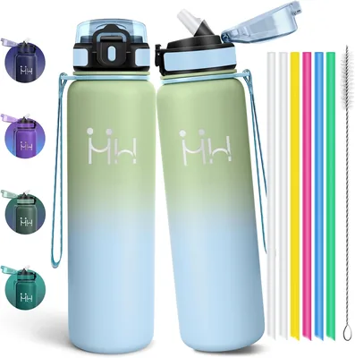 Bouteille d'eau Motswedi, acier inoxydable 18/8 et sans BPA, 1L, isolée, double paroi et étanche, avec paille, couleur noire