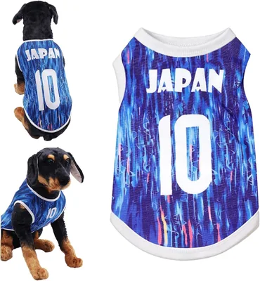犬服 夏 サッカーユニフォーム メッシュ タンクトップ（⑦日本/JAPAN10号(侍ブルー), XL） | 通気性メッシュ素材