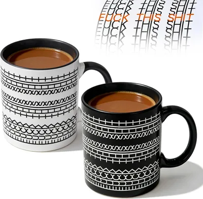 Set med 2 Kaffekopp med Hidden Message (350ml), Humoristisk Keramisk Druckkopp, Sarcastisk Kaffe mug som Rolig Geschenk för Kollega