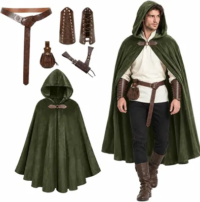 Medieval Cloak Costume Set Men Women Renaissance Cape